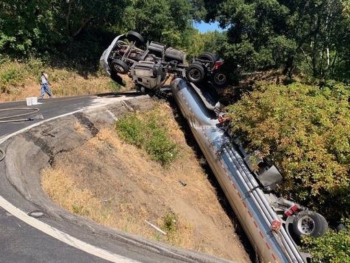 Lucas Valley Road reopened Monday morning after a gasoline tanker truck overturned Sunday.