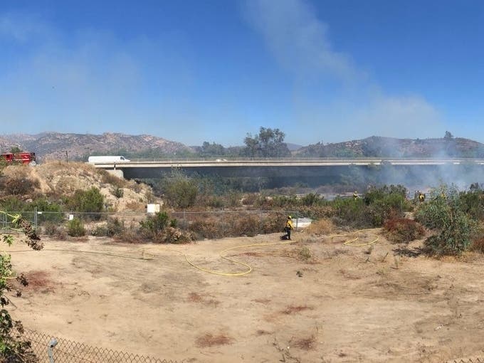 A small brush fire sparked alongside state Route 67 in Lakeside Wednesday afternoon.