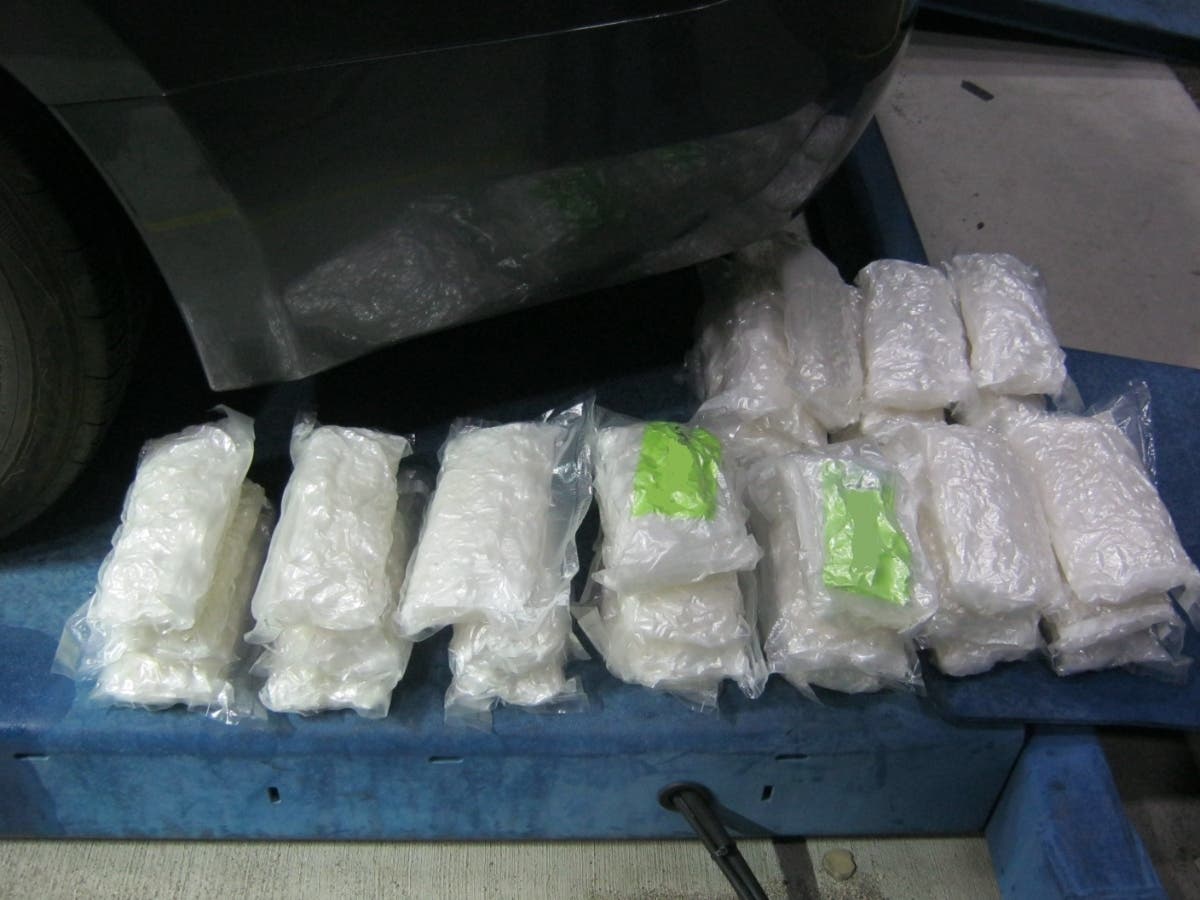 Agents found nearly $73,000 in crystal meth stashed in a car's gas tank at a checkpoint in southeastern San Diego County, authorities said.