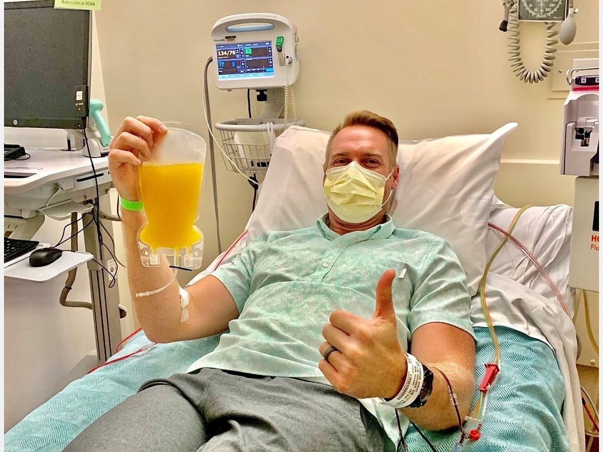 Recovered COVID-19 patient Robert Riordan recently donated his plasma containing antibodies at Scripps Green Hospital for use as a therapy for a current COVID-19 patient in the hospital's intensive care unit.