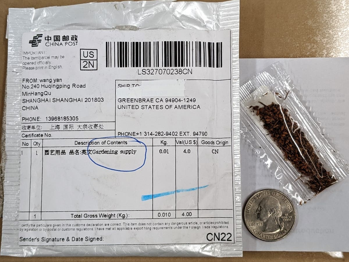 Marin residents should not open unsolicited seed packets and contact the Agricultural Commissioner's office, county officials said. 