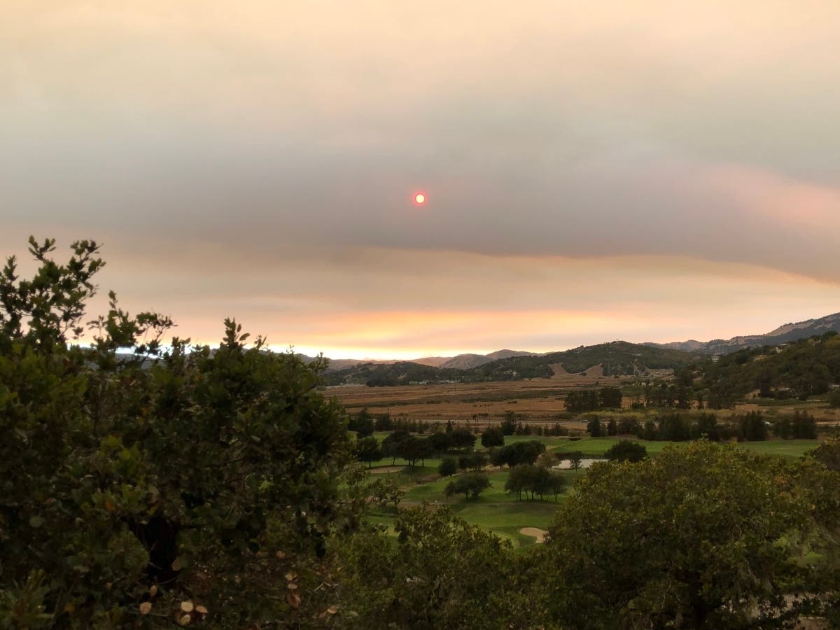 Smoky sunset near the StoneTree Golf Club​ in Novato, California