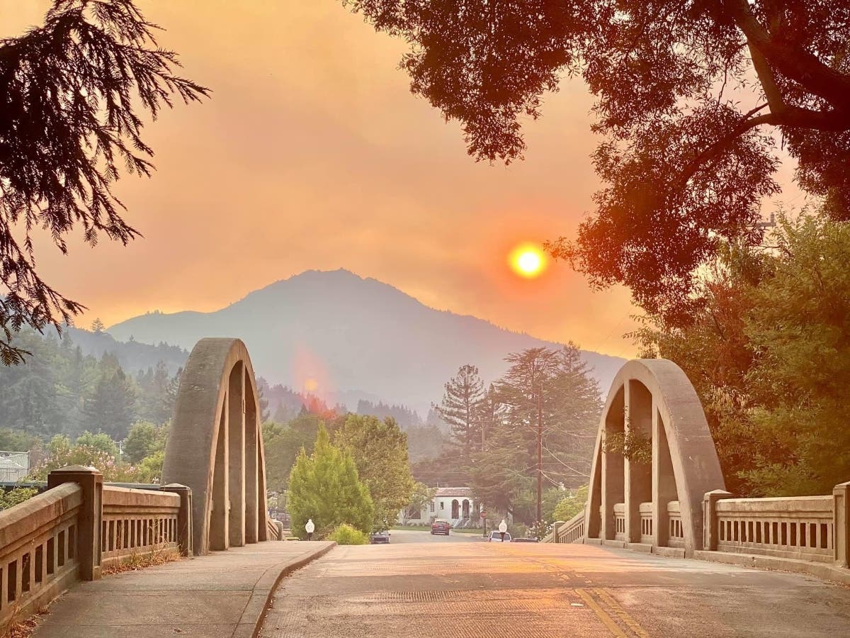 Alexander-Acacia Bridge in Larkspur​ with Mount Tamalpais​ in the background in Marin County, California.