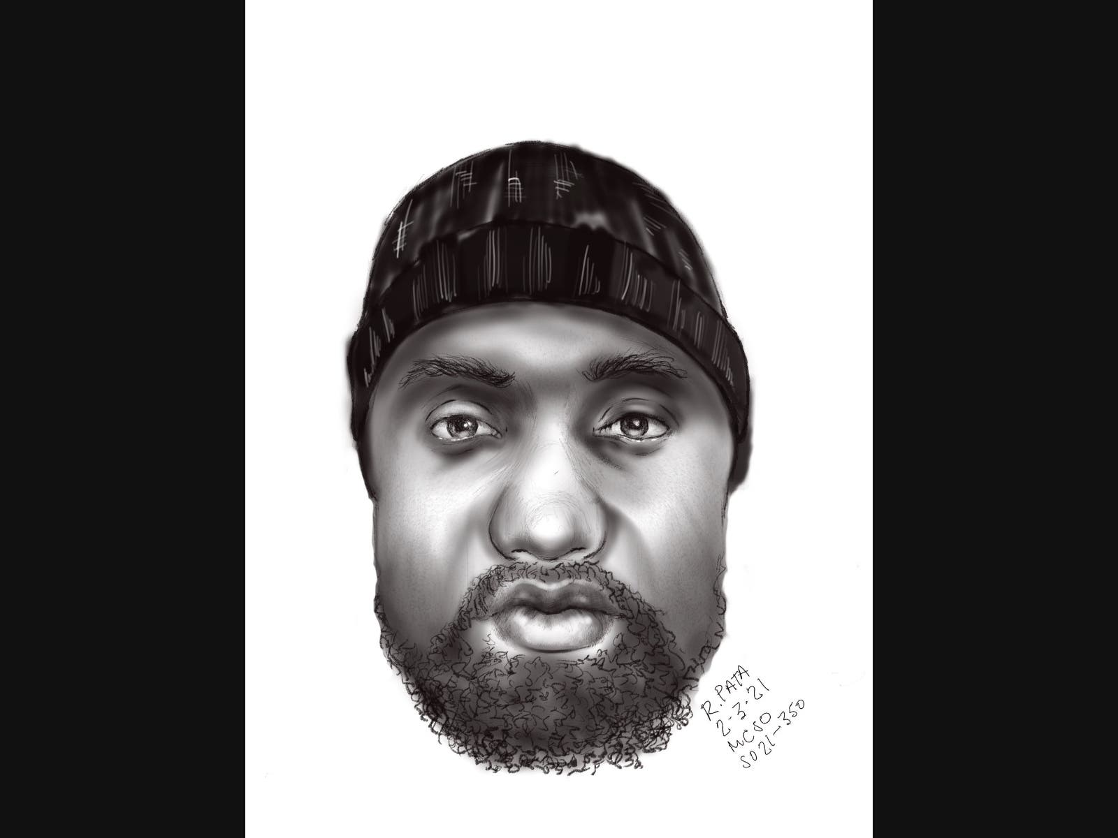 The suspect was described as Black, between 50 and 60 years old, 6 feet tall with a medium build, brown eyes and a black beard. 