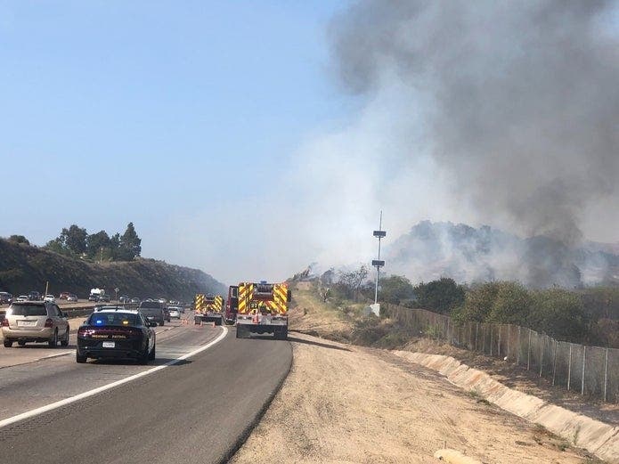 The Coches Fire burned 30 acres alongside Interstate 8, west of Los Coches Road, according to Cal Fire San Diego.