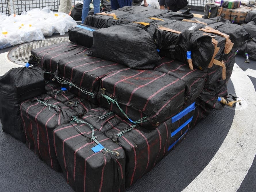 Bails of seized cocaine sit on the deck of the Coast Guard Cutter Active (WMEC 618) before being offloaded in San Diego, Wednesday. 