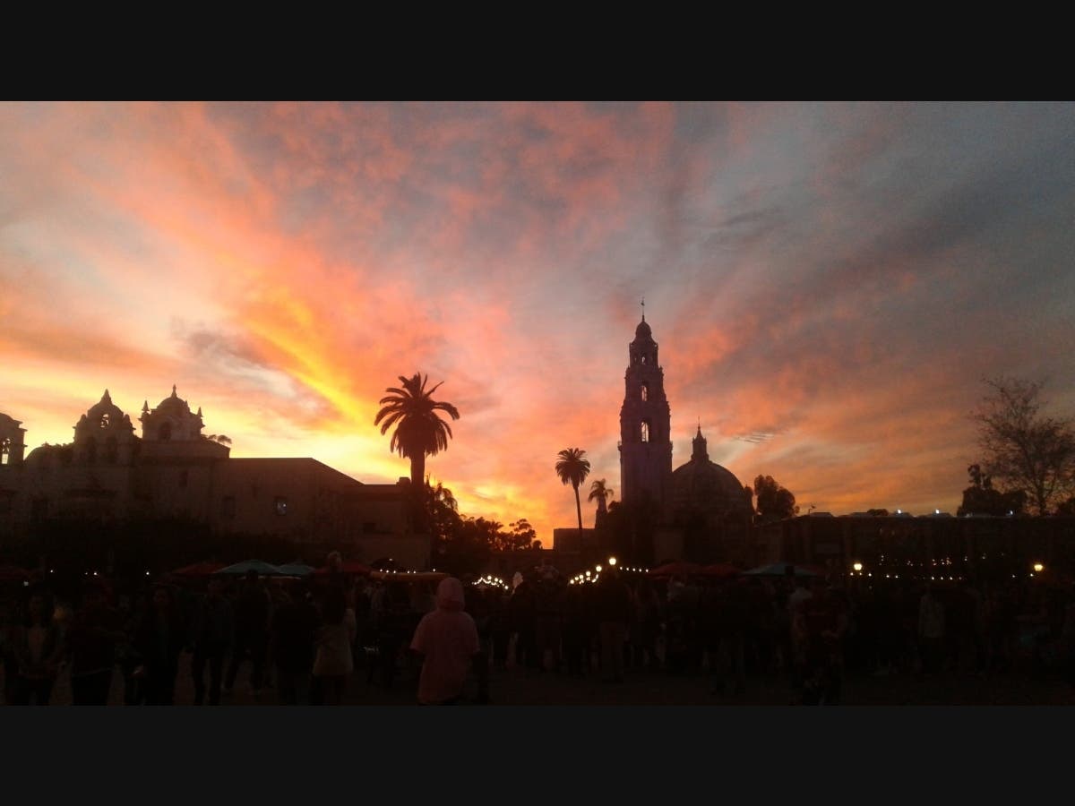 Sunset at Balboa Park in San Diego, California. 