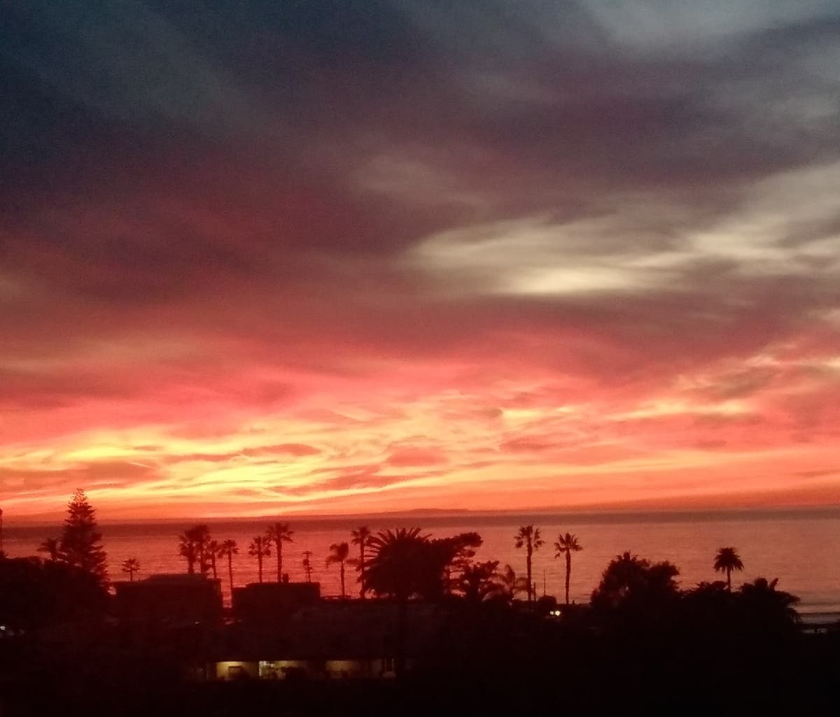 The sun sets over Encinitas, California.