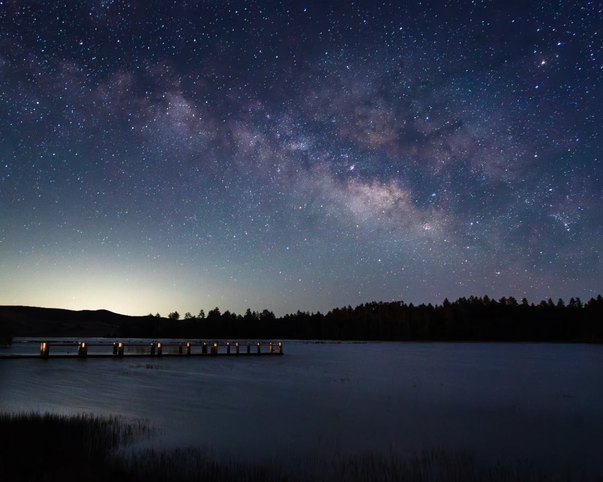The Milky Way over Lake Cuyamaca in Julian, California. 
