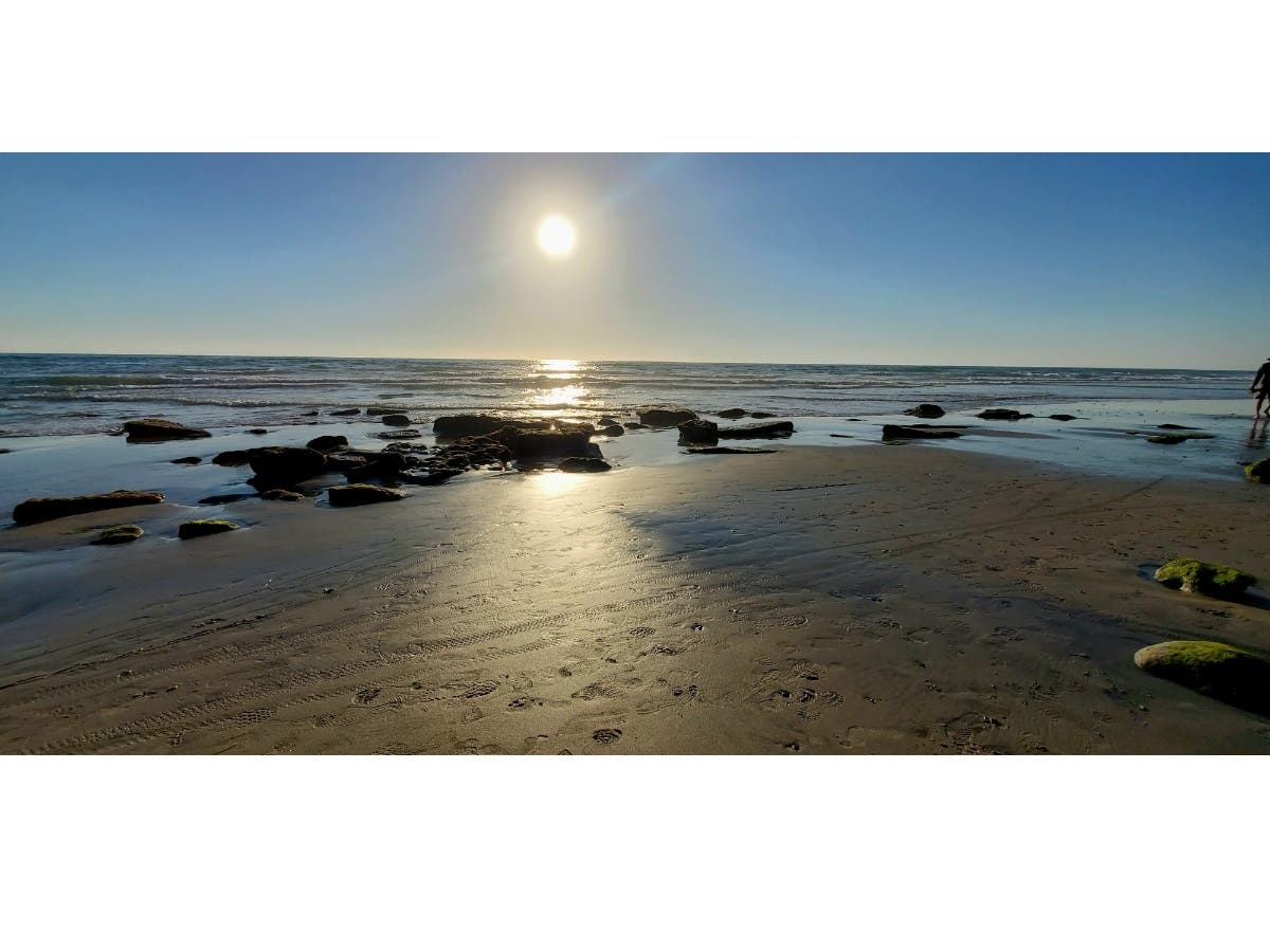 Footprints in the sand in Encinitas, California. 