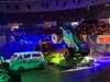 Hot Wheels Monster Trucks​ competed in the dark during the Hot Wheels Monster Trucks Live Glow Party​​ at Pechanga Arena in San Diego, California. 
