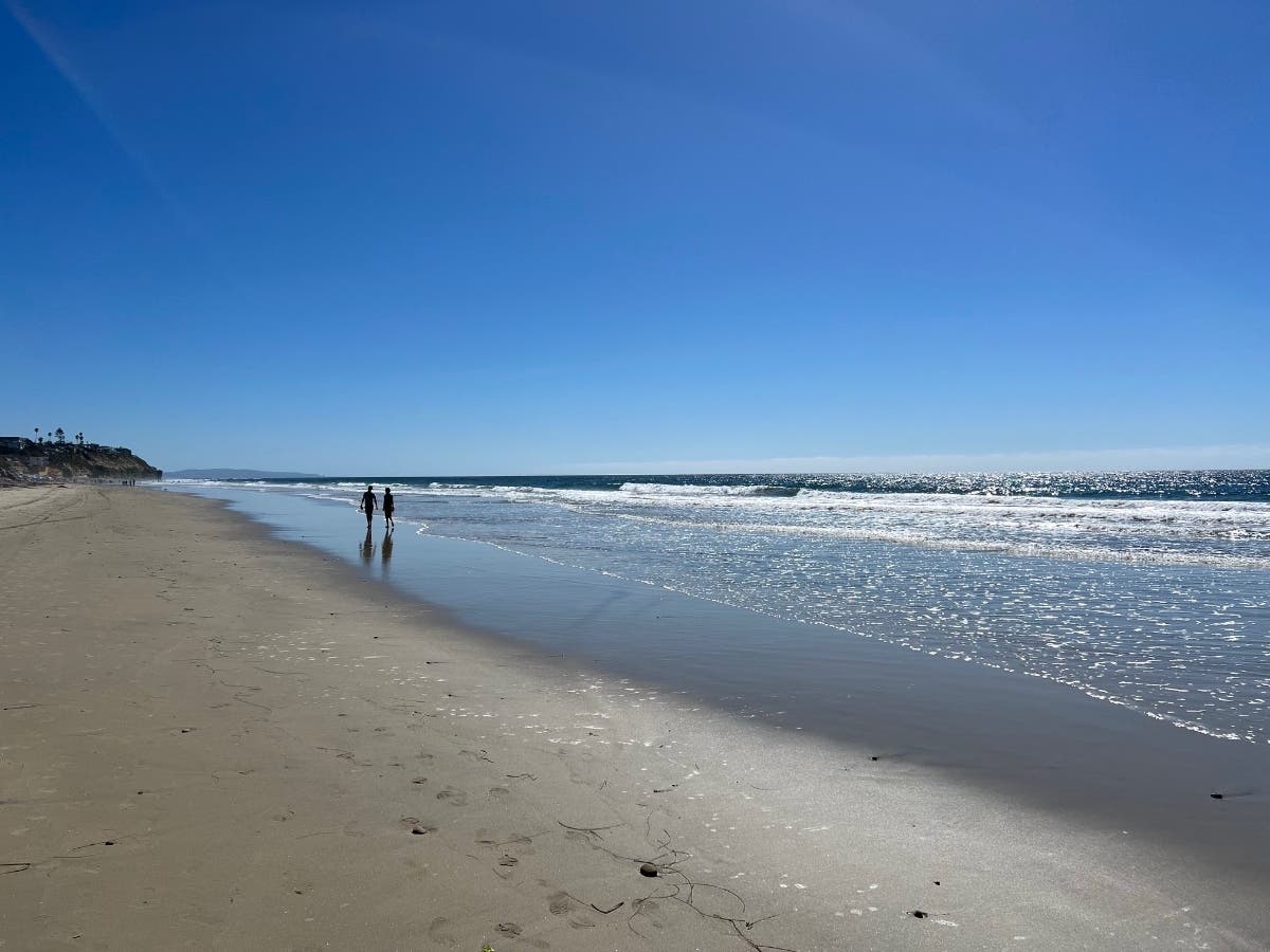 People walking along the beach in Encinitas, California. 