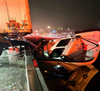 Firefighters stabilized the vehicle, then removed its rear cab window to safely remove the driver. 

