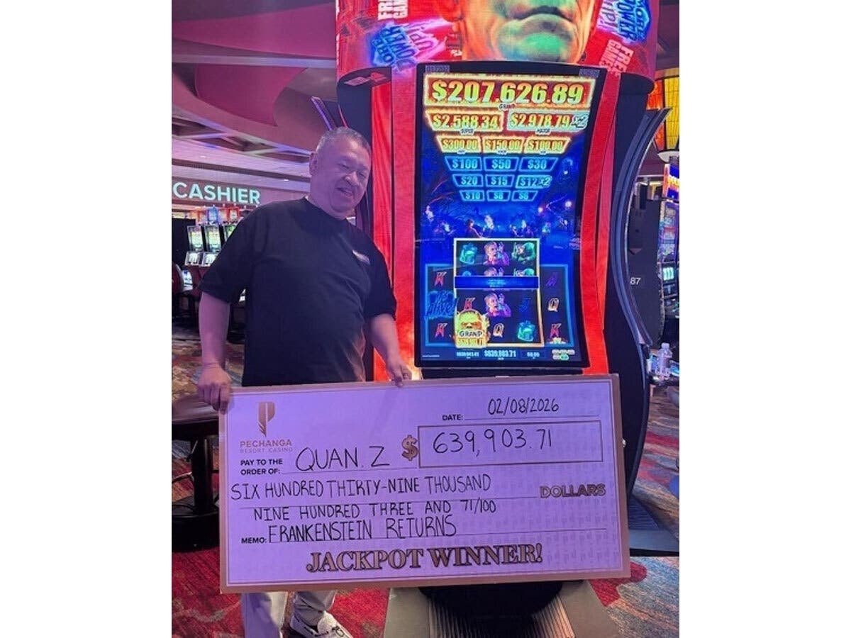 Quan Z, of Los Angles, spent $200 before winning the big prize at the Frankenstein Returns progressive slot machine at Pechanga Resort Casino.