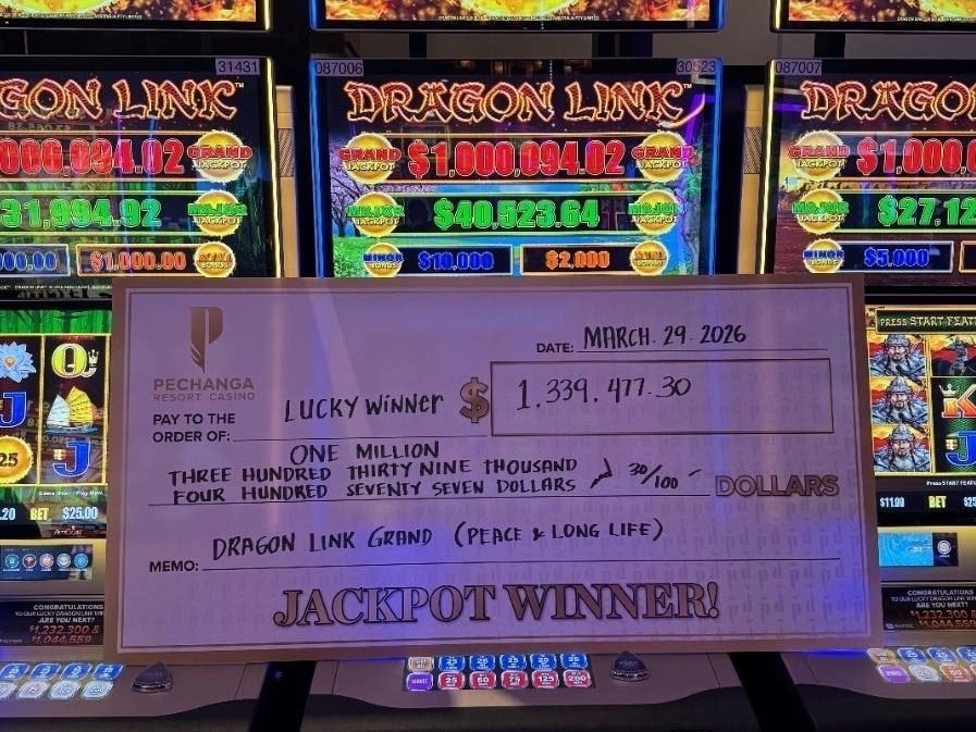 A San Bernardino County man is celebrating an impressive, seven-figure $1,010,344.48 jackpot win after a recent visit to Pechanga Resort Casino.