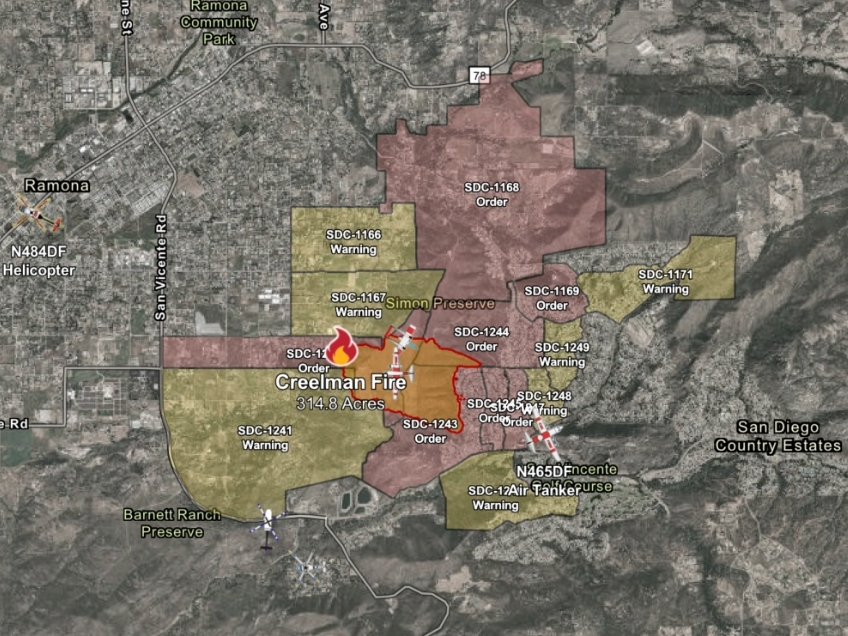 The blaze, called the Creelman Fire, broke out Wednesday afternoon near Creelman Lane in Ramona.