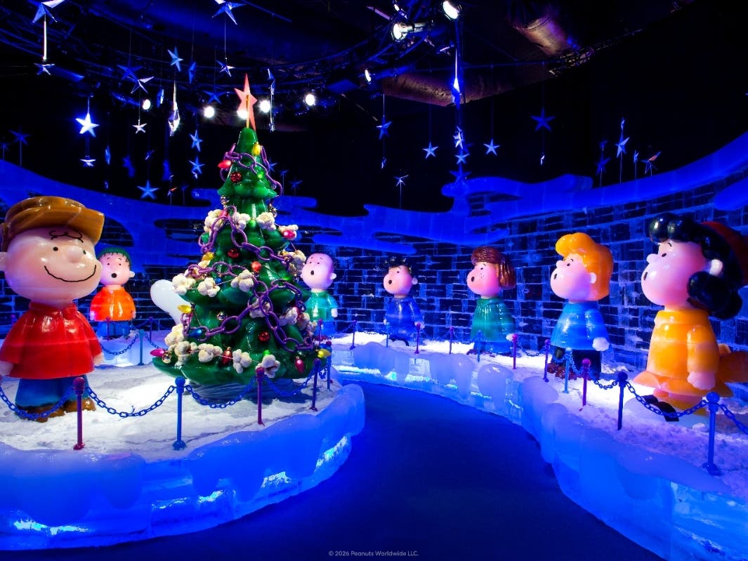 The walk-through exhibit will feature more than 2 million pounds of hand-carved ice sculptures depicting scenes from the classic Peanuts television special.
