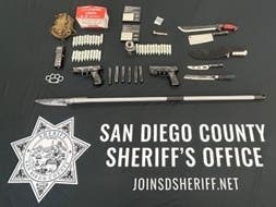 Investigators served a search warrant served at Hines' apartment and found methamphetamine and a meth pipe, a Taser, metal knuckles, a homemade spear, multiple knives and machetes, and black BB pistols, according to the sheriff's office.