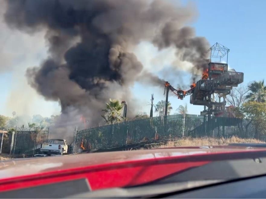 A fire from a pickup truck crash spread to a water slide and a shed storing chemicals at CaliBunga Water Park in San Jose, firefighters said.
