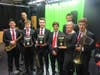Music/Jazz Director Jason Bielik and MHS Jazz Combo with the three MAJE Gold plaques awarded after the Combo slot.