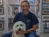 Michael Blanchard and Brodie in his Crossroads Gallery on Martha's Vineyard.