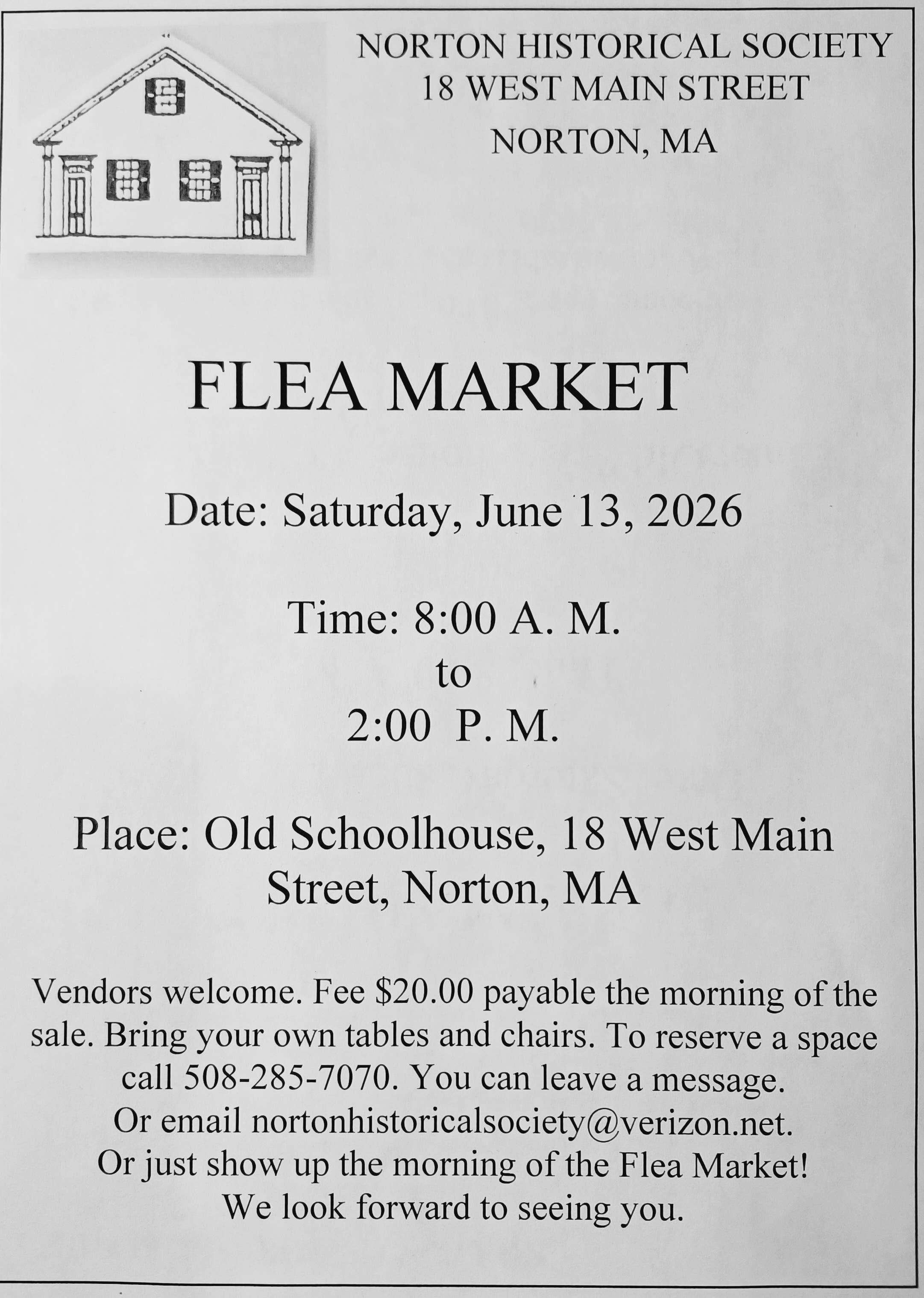 Flea Market at the Norton Historical Society on June 13th