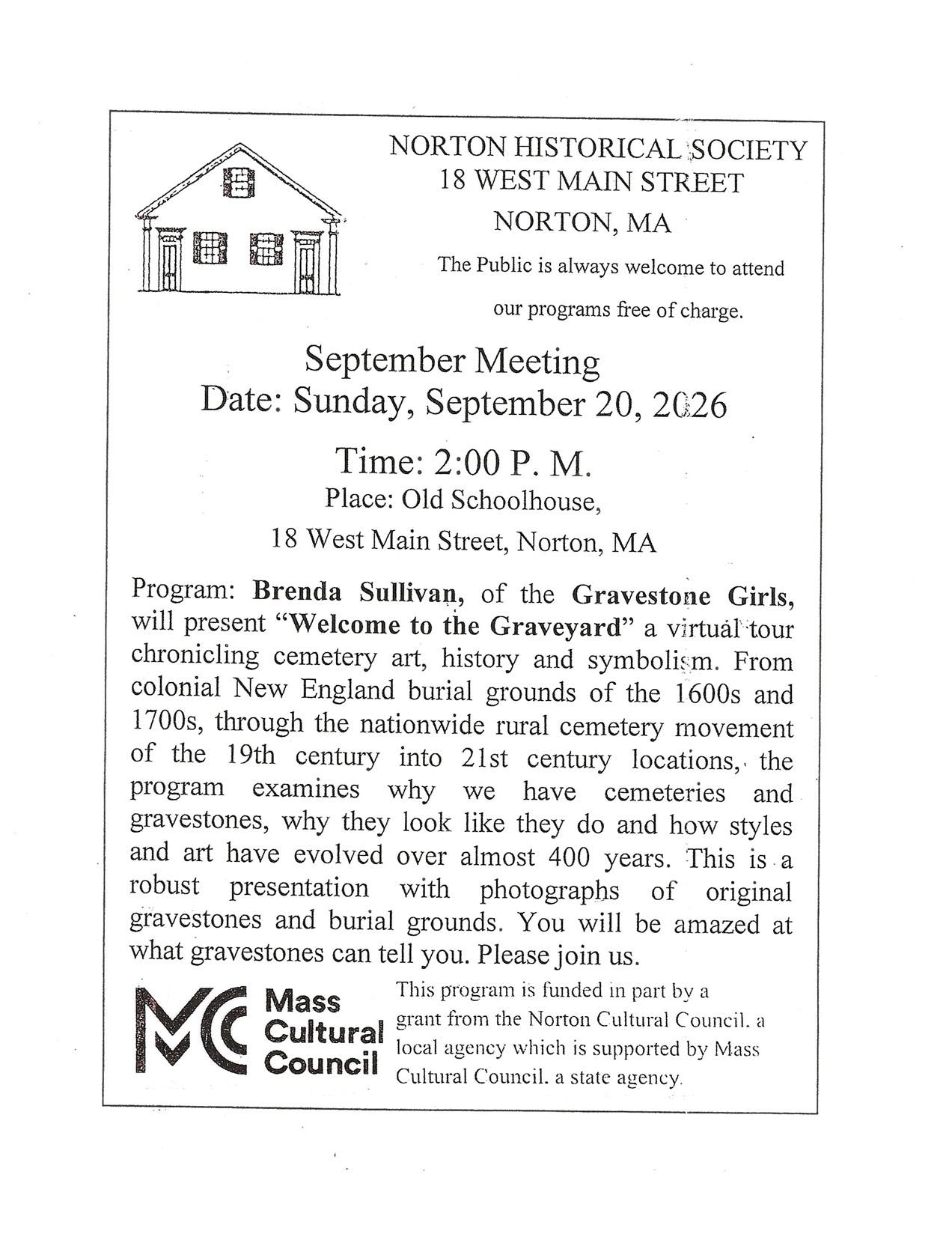 Norton Historical Society presents:  "Welcome to the Graveyard" 