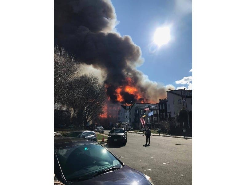 Fairfax County firefighters are still working to fully extinguish a fire in the 2800 block of Poag Street Saturday afternoon. 