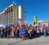 Supporters of U.S. President Donald Trump march in Wauwatosa on Saturday to protest the outcome of the 2020 presidential election. 
