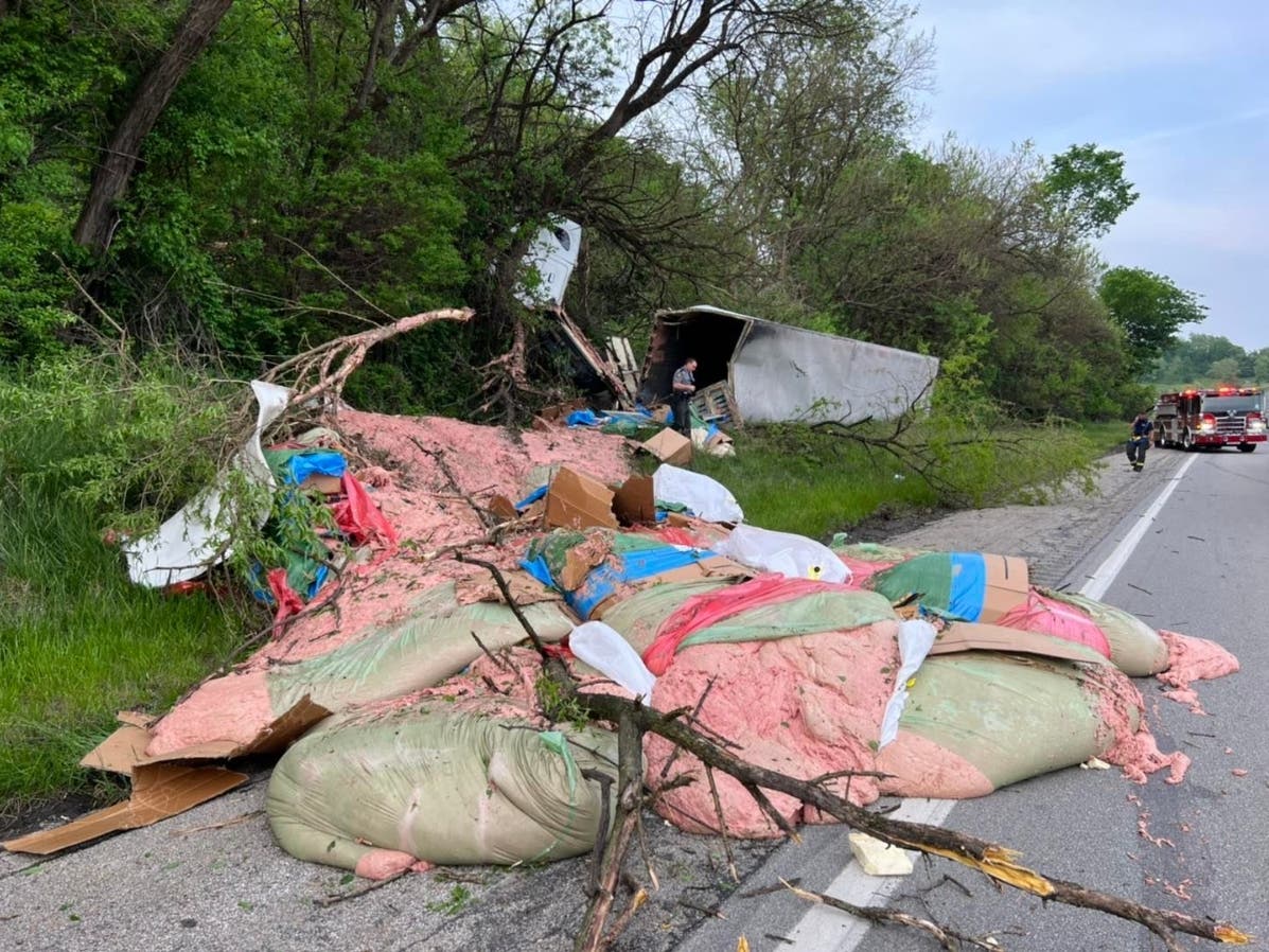 Part of Interstate 70 near Rostraver was closed for several hours last week after a semi-truck overturned, spilling more than 15,000 poinds of hot dog filler on the highway.
