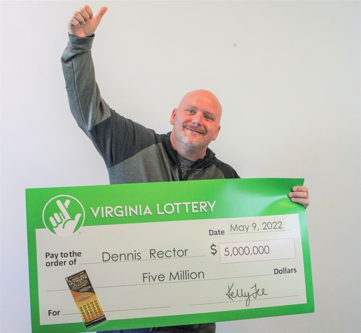 Dennis Rector of King George won the top prize in the Virginia Lottery's $5,000,000 Ultimate game.