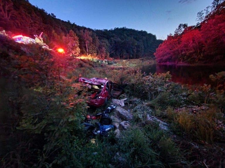 A 19-year-old woman was rescued by Maryland State Police this week after her car plunged off a cliff near the West Virginia-Maryland border.