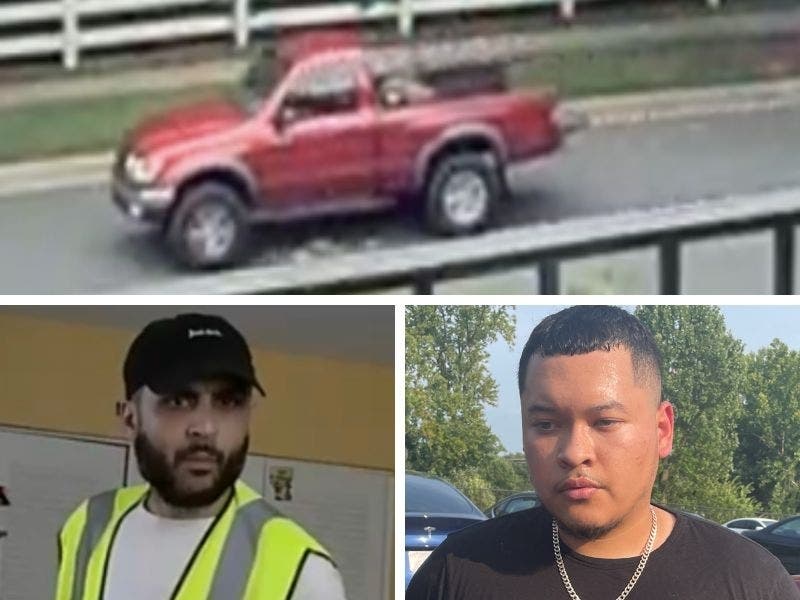 Samir Haleem Jr., bottom left, and Diego Moreno are accused of burglarizing at least seven Montgomery County homes this month, police said. The pair drove a red Toyota Tacoma, pictured above, during the burglaries.