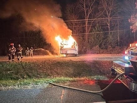 A fire that broke out inside a camper in a Harford County parking lot is under investigation by state authorities.