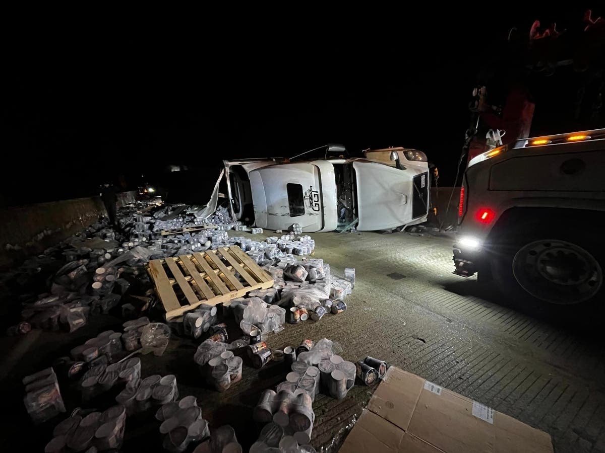 A portion of Interstate 80 in western Pennsylvania closed for several hours Wednesday after a tractor-trailer overturned, spilling nearly 20 tons of ice cream across the westbound lanes. 