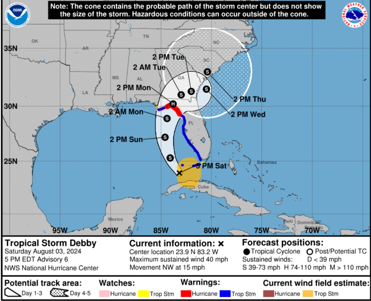 A tropical depression moving through the Gulf of Mexico strengthened into Tropical Storm Debby on Saturday and is expected to bring heavy rain and life-threatening storm surge to parts of the Florida coast in the Big Bend area.