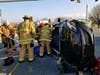 Two people were hospitalized after a two-car crash on Route 22 Thursday.