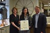 John's Men's Clothing owners Maureen Bruneau and Beth Pocalyko joined by Harford County Executive Barry Glassman.