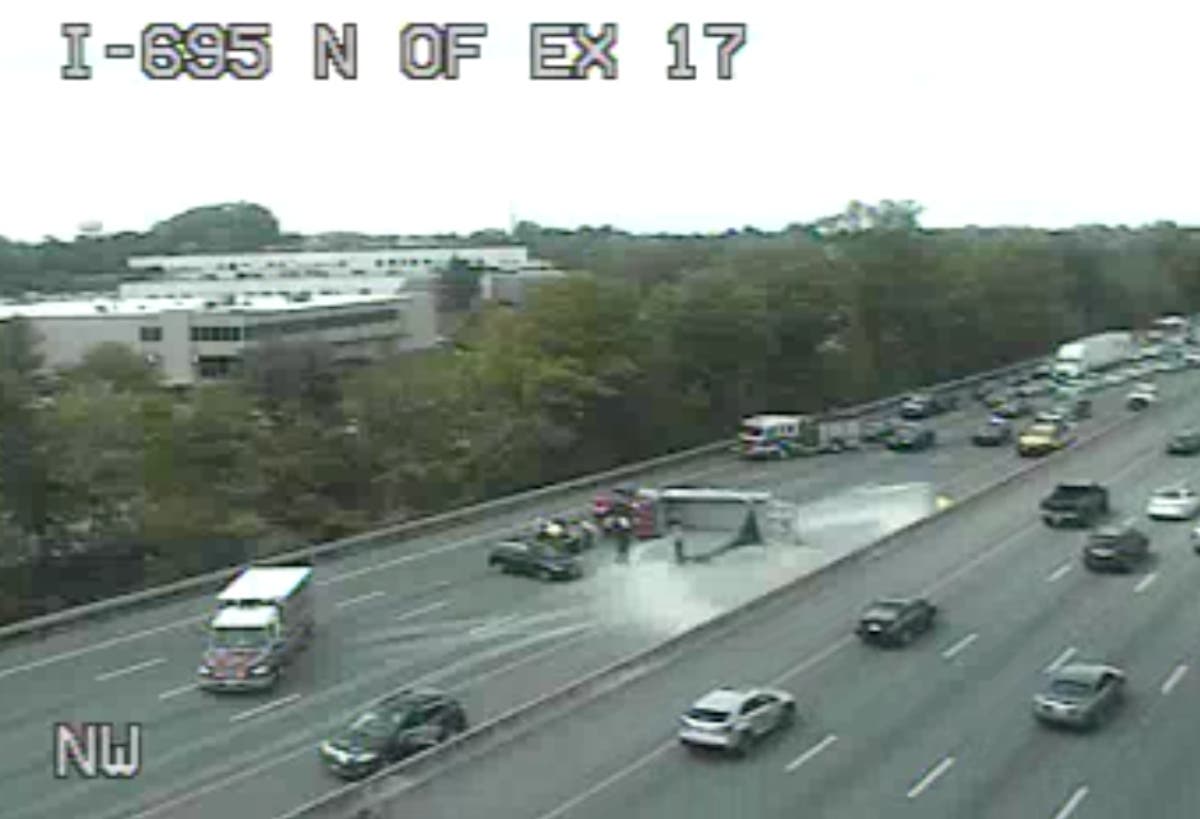 All lanes of I-695 were closed near Security Boulevard on Tuesday, May 7.