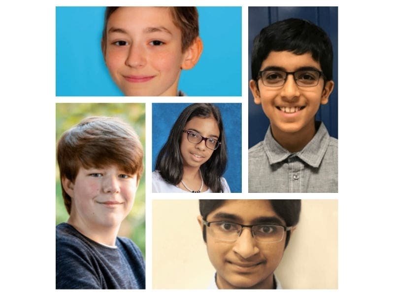 Clockwise from top left: Michael Kittredge, Teresa Cherian, Veer Tuliani, Saketh Sundar and Luke Suko.