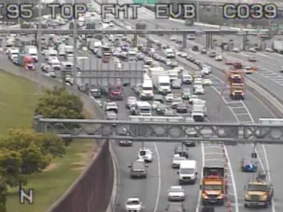 Due to a vehicle fire, traffic is stacked up north of the Fort McHenry tunnel after 8:30 a.m. on Tuesday, Aug. 13.
