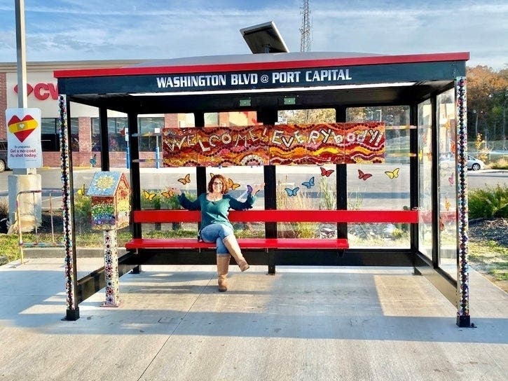 Erin Cassell, who lives in Elkridge and owns tie-dye company Roll Up N Dye in Columbia, came up with the idea of adding and beautifying bus shelters on Route 1. 