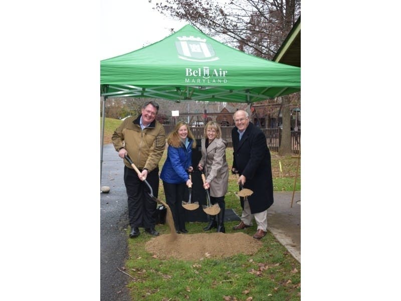 Pictured left to right are Maryland American Water President Barry Suits, American Water Charitable Foundation President Carrie Williams, Bel Air Mayor Susan Burdette and Les Grimm of the Greater Bel Air Community Foundation.
