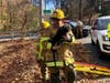 Bel Air firefighters turned over the dog to Harford County animal control after a vehicle went off Conowingo Road at Kalmia.