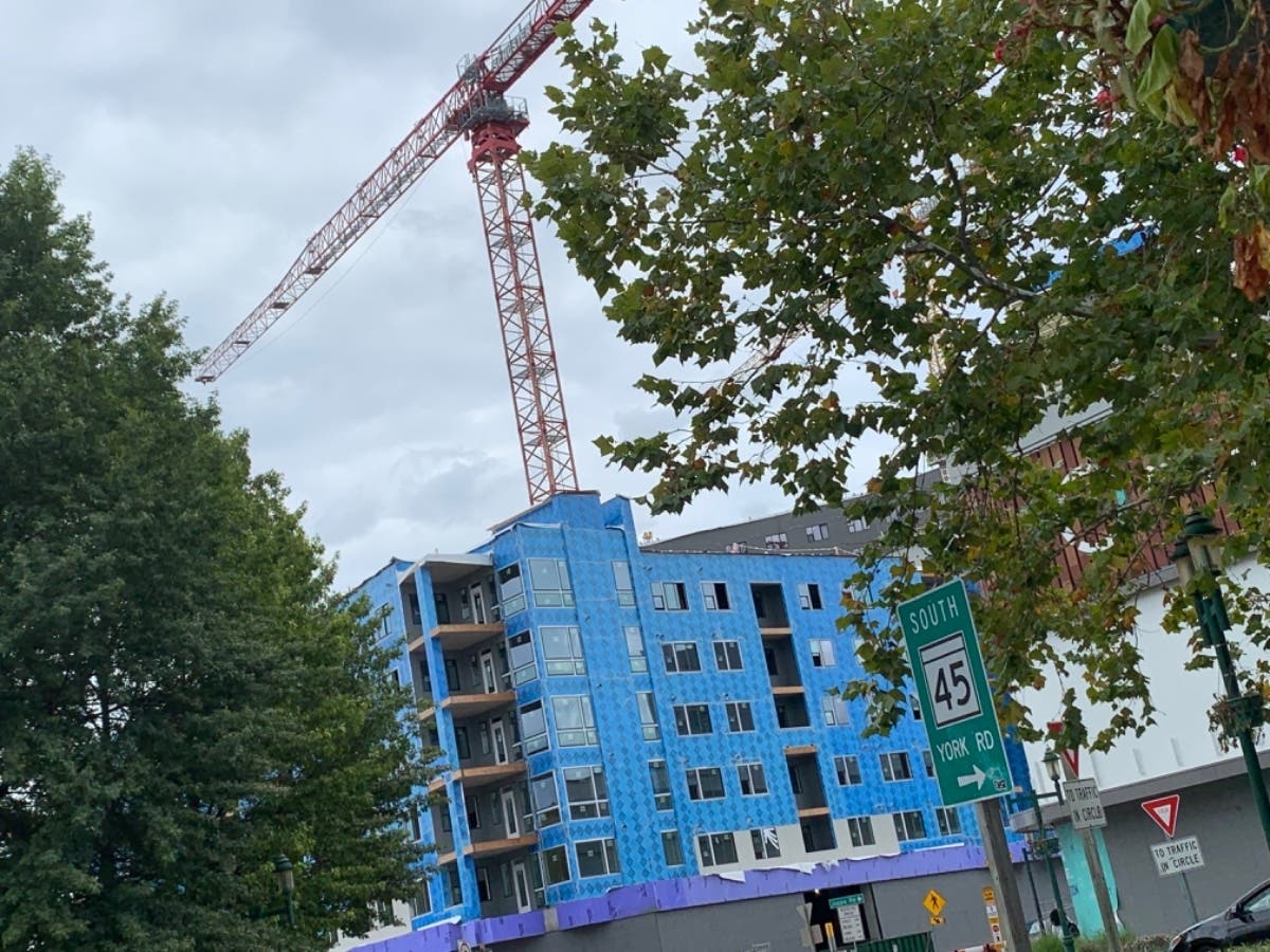 Two tower cranes will be removed from the traffic circle area in Towson starting Friday.