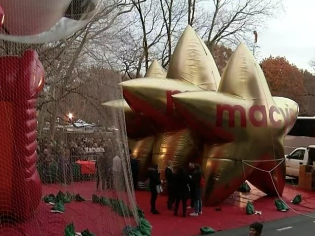 Balloons were inflated Wednesday for the Thanksgiving parade.