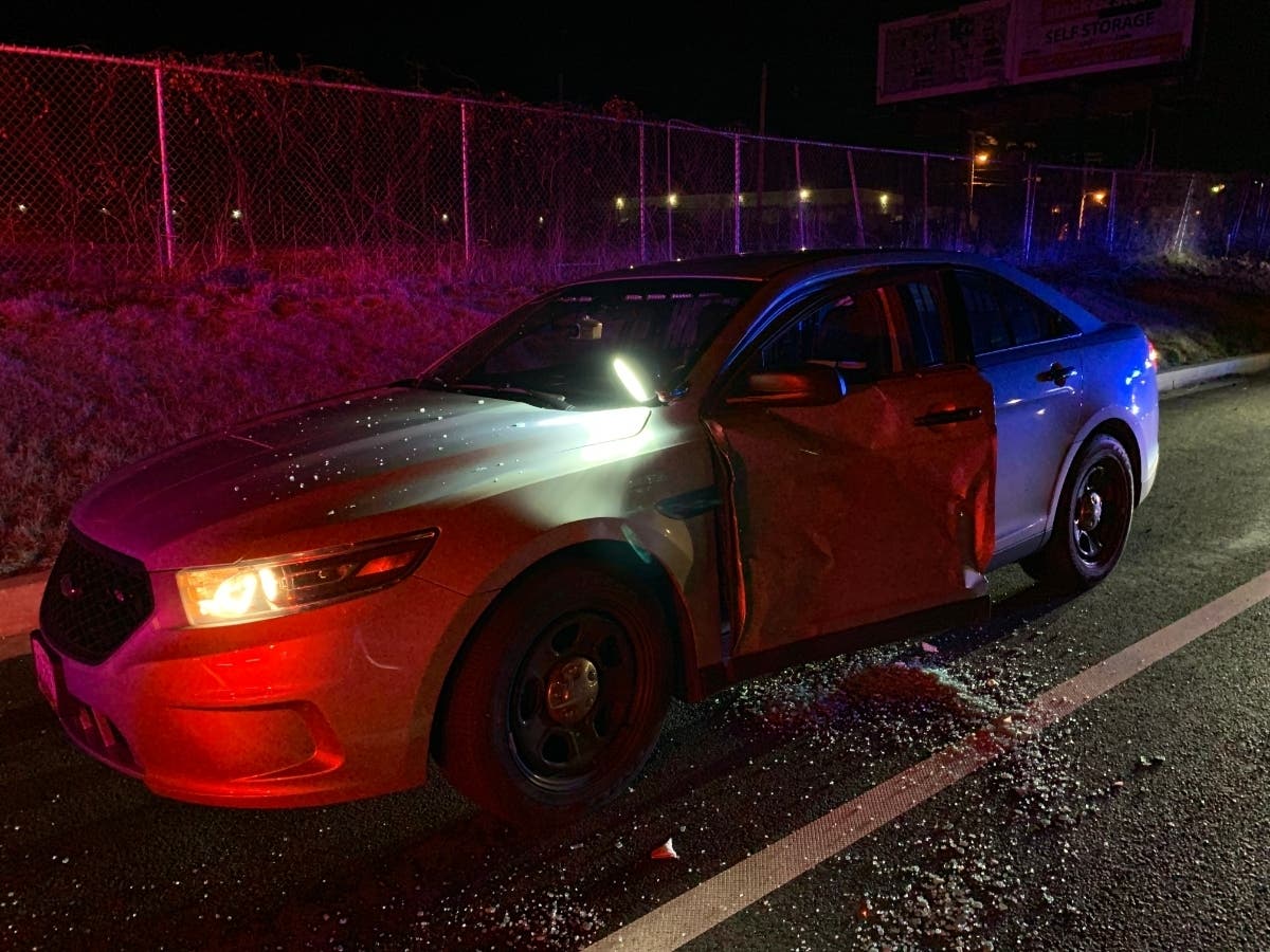 Police said a drunk driver sideswiped an Aberdeen police car on Pulaski Highway Dec. 18.