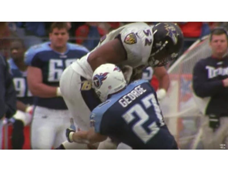 The Ravens beat the Titans in the playoffs in 2000 and 2008. Pictured is the 2000 play by retired Raven Ray Lewis that helped the team win the divisional playoffs, 24-10. 