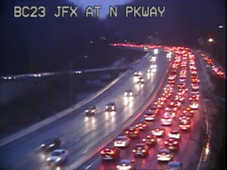 Traffic was stacked up on I-83 south after 7 a.m. Tuesday due to a car fire near Druid Park Lake Drive.