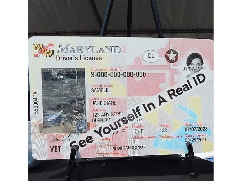 Transportation officials put up this display to show people what their Real ID will look like in Maryland.